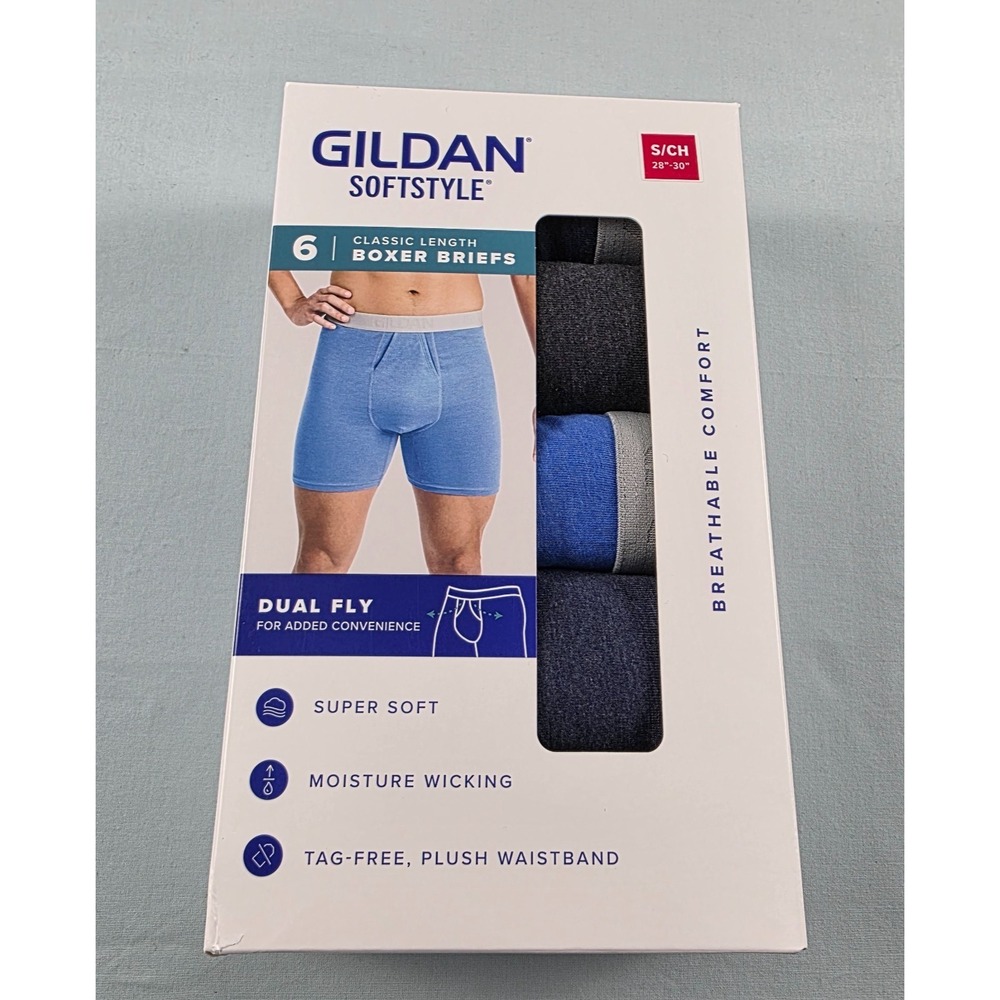 NEW Gildan Softstyle Boxer Briefs 6 Pack Men's S Moisture Wicking Breathable!